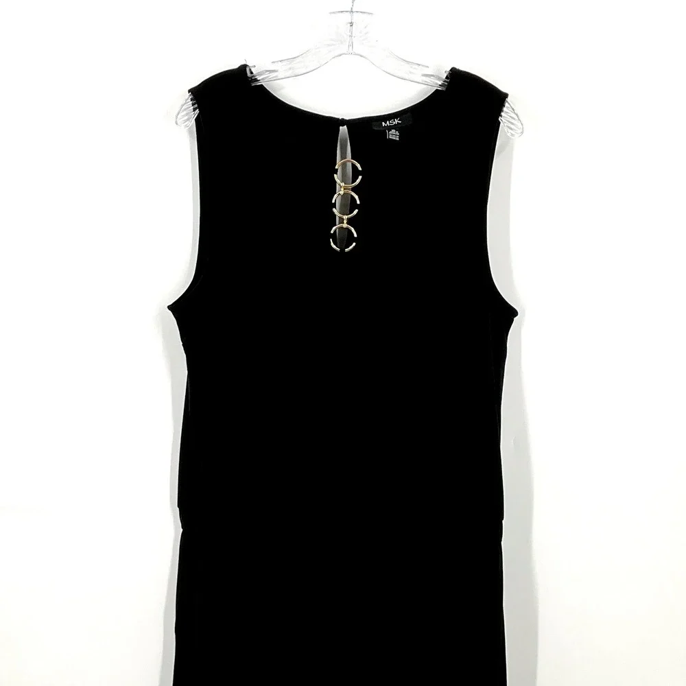 MSK Jumpsuit Women XL Black Gold Accent Elastic‎ Waist Pockets Wide Leg Classy